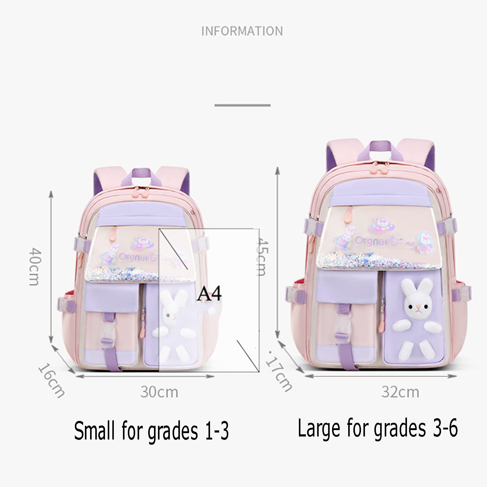 Stylifeo Bunny Backpack for Girls Cute Backpack Kawaii School Bookbag for Kindergarten Preschool Elementary(Pink for girl grades 1-3)