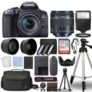 canon-international, eos 850d rebel t8i digital slr camera 18-55mm lens 3 lens dslr kit with complete accessory bundle 128gb - international model (renewed)