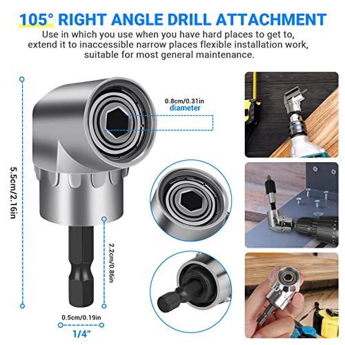 24pcs Flexible Drill Bit Extension Set, 105°Right Angle Drill Attachmen, Rotatable Joint Socket 1/4 3/8 1/2 Inch Hex Socket Adapter Socket Bendable Drill Bit Extension Screwdriver with a Box (Black)