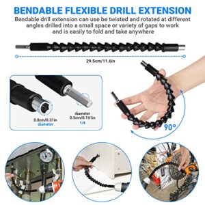 24pcs Flexible Drill Bit Extension Set, 105°Right Angle Drill Attachmen, Rotatable Joint Socket 1/4 3/8 1/2 Inch Hex Socket Adapter Socket Bendable Drill Bit Extension Screwdriver with a Box (Black)