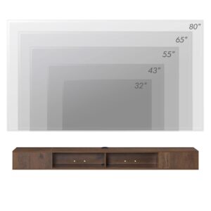 WAMPAT TV Stand with LED Lights for 65/70/75 inch TVs, Wall Mounted Shelf Under TV Cabinet, Entertainment Center Media Console with Storage for Living Room and Bedroom, Brown