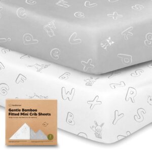 pack and play sheets fitted, 2-pack mini crib sheets - pack n play sheets, organic fitted crib sheet for pack and play mattress, playard baby crib sheets,crib sheets neutral for boys,girls (abc land)