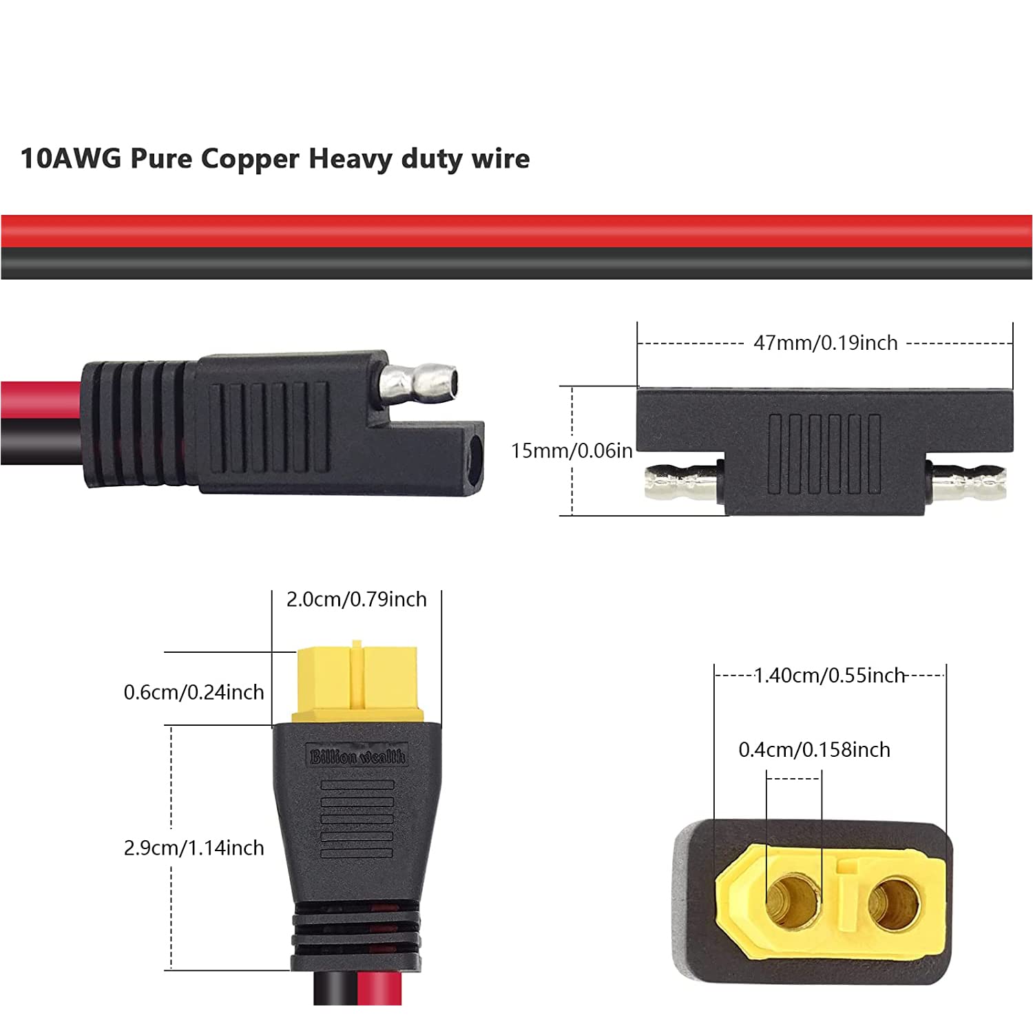 LIXINTIAN 10AWG SAE to XT60 Adapter Connector Extension Cable for Solar,with 1 SAE Polarity Reverse Connector-1M/ 3.28Ft