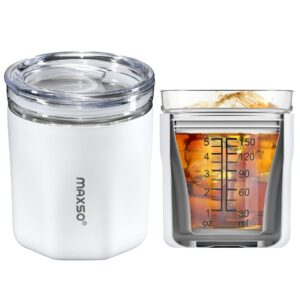 insulated wine tumbler with lid stainless outside - hybrid cocktail whisky removable glass inside, bourbon gift for man,double walled stainless steel vacuum insulated 8.8oz wine glass keeping cold