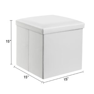 DEARYOU White Storage Ottoman Cube, Folding Storage Ottoman Square, Small Foot Rest Ottoman with Foam Padded Seat, 15 Inches Faux Leather (White,2pcs)