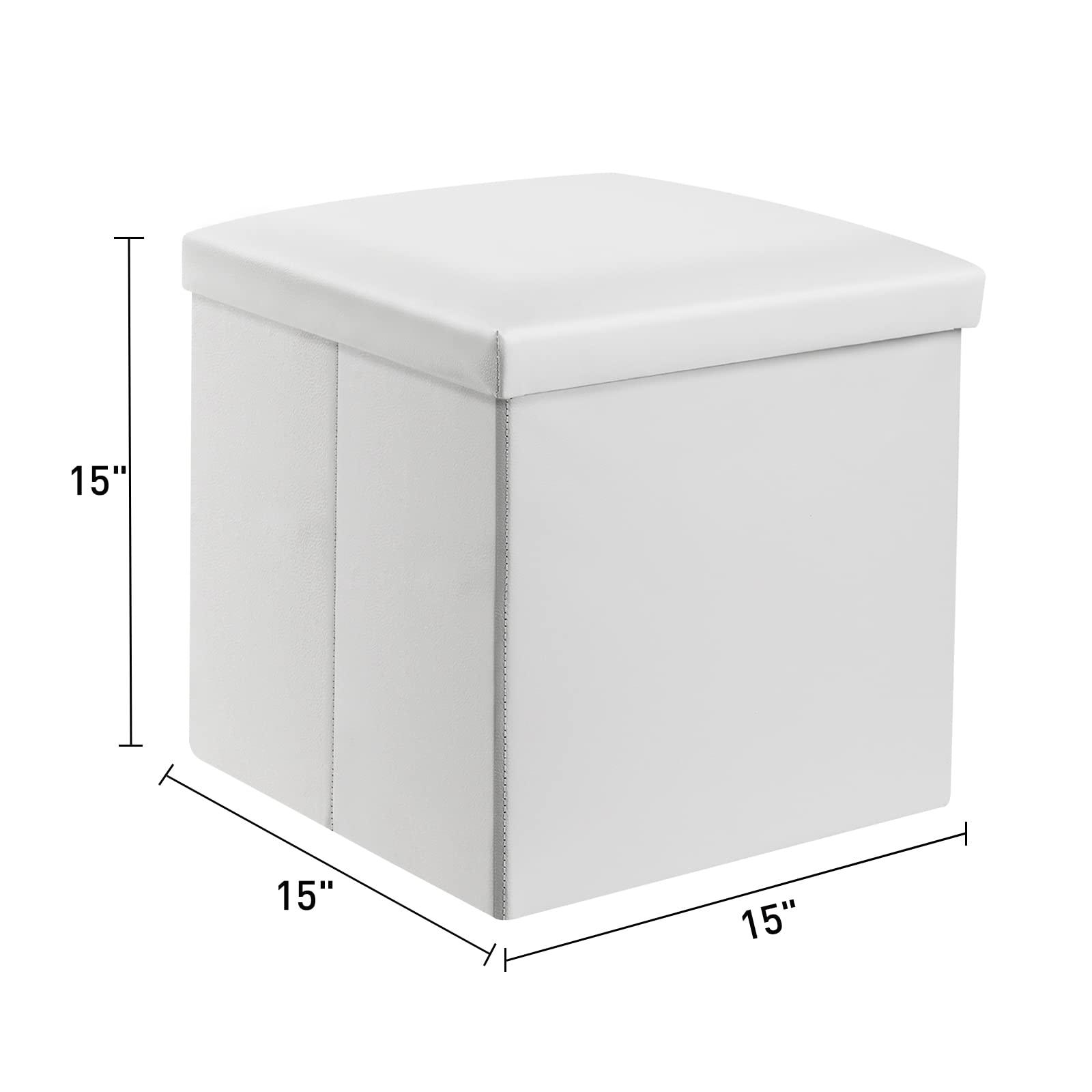 DEARYOU White Storage Ottoman Cube, Folding Storage Ottoman Square, Small Foot Rest Ottoman with Foam Padded Seat, 15 Inches Faux Leather (White,2pcs)