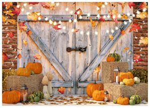 aiikes 7x5ft fall thanksgiving backdrop autumn pumpkin harvest barn door photography backdrop light post maple leaves haystack thanksgiving party decorations photo studio prop 12-457