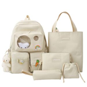 laureltree kawaii aesthetic cute 5pcs school bags set with accessories school suppliers for teens girls backpack tote bag (white)…