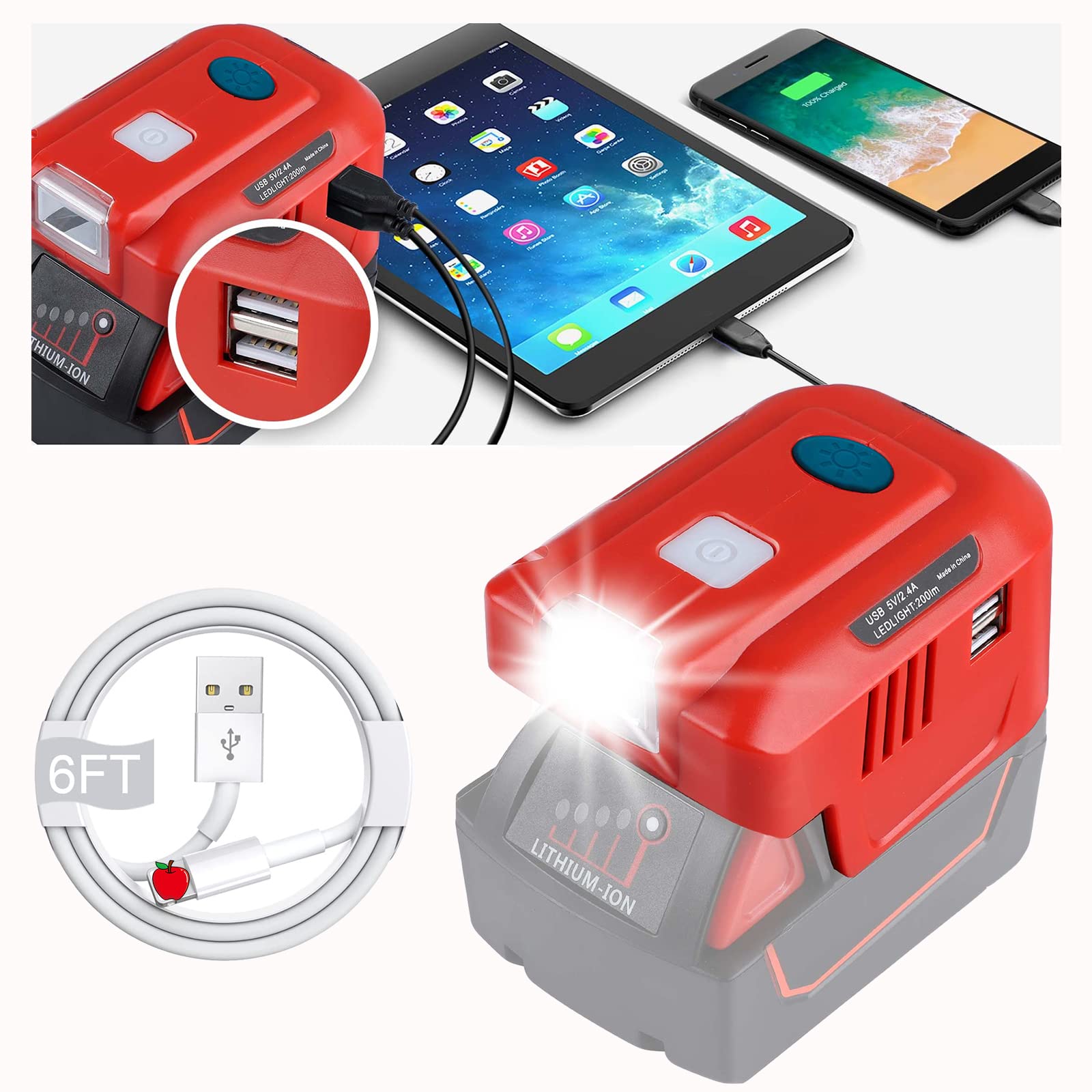 Power Inverter for Milwaukee 18V M18 Battery, 150Watt Newly Portable Inverter Generator with 5.9" USB Cable, DC 18V to AC 110~120V, Modified Sine Wave Power Inverter with Dual USB & LED Light