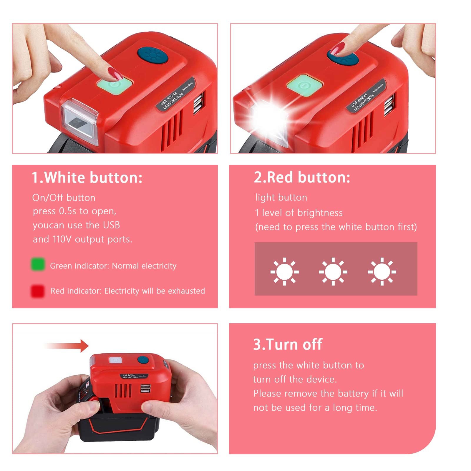 Power Inverter for Milwaukee 18V M18 Battery, 150Watt Newly Portable Inverter Generator with 5.9" USB Cable, DC 18V to AC 110~120V, Modified Sine Wave Power Inverter with Dual USB & LED Light