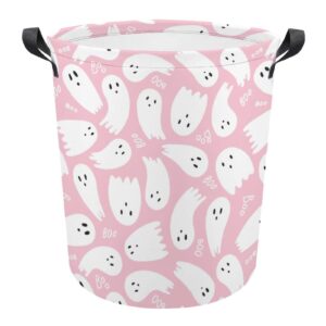 hoamoya collapsible pink cute ghost laundry basket freestanding laundry hamper with handles large waterproof cloth toy storage bin for household bedroom bathroom