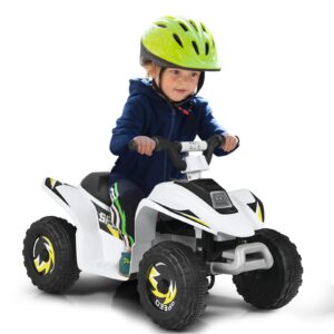olakids kids ride on atv, 6v motorized quad toy car for toddlers, 4 wheeler battery powered electric vehicle for boys girls with forward/reverse switch, anti-slip wheels (white)