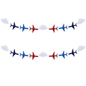 saktopdeco 2 pack airplane cloud garland plane banner airplane party supplies plane aviation themed birthday party decorations supplies