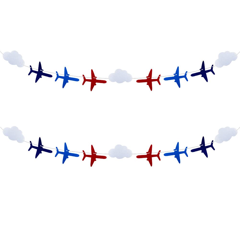 SaktopDeco 2 Pack Airplane Cloud Garland Plane Banner Airplane Party Supplies Plane Aviation Themed Birthday Party Decorations Supplies