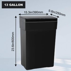 Dkelincs 13 Gallon Trash Can Automatic Motion Sensor Kitchen Trash Can Plastic High-Capacity Touch Free Garbage Can with Lid for Bathroom Bedroom Home Office, 50 Liter, Black
