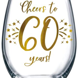 Honeyplum 60th Birthday or Anniversary Wine Glass Gift - Cheers to 60 Years - 20oz - Stunning Gold Foil Design