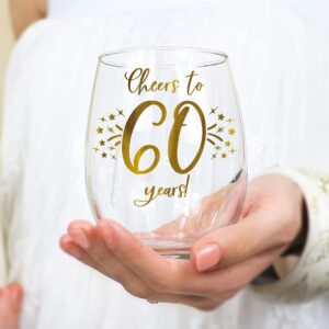 Honeyplum 60th Birthday or Anniversary Wine Glass Gift - Cheers to 60 Years - 20oz - Stunning Gold Foil Design