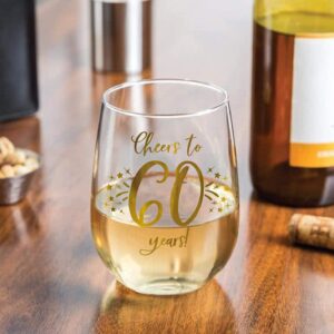 Honeyplum 60th Birthday or Anniversary Wine Glass Gift - Cheers to 60 Years - 20oz - Stunning Gold Foil Design