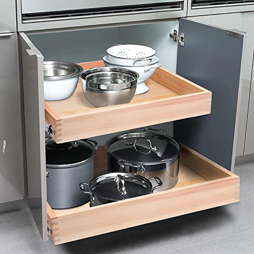 Mulush Pull Out Cabinet Organizer, Soft Close Slide Out Wood Drawer Storage Shelves for Kitchen, 11”W x 21”D, Requires At Least 12.5” Cabinet Opening, Finished