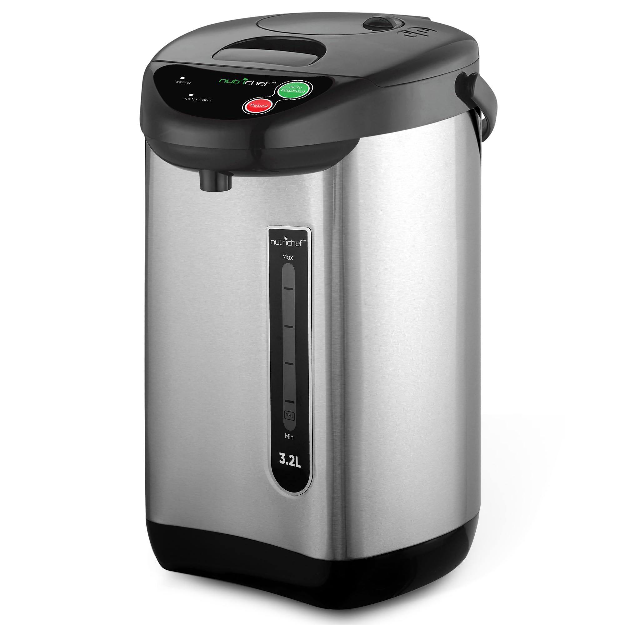 NutriChef Hot Water Urn Pot Insulated Stainless Steel,Auto & Manual Dispense,Auto Boiler,Safety Lock Shutoff 3.38 QT /3.2L - Auto Boiler Shut Off - PKWK43.5