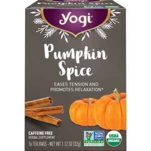 yogi tea pumpkin spice tea - 16 tea bags per pack (4 packs) - limited edition organic pumpkin spice tea bags - perfect for the holidays - includes cinnamon bark, cardamom pod, nutmeg kernel & more