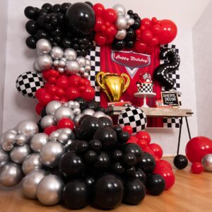 all-in-1 race car balloon arch kit with bonus trophy & number 2 - race car balloon garland kit for lightning mcqueen cars 2 birthday party supplies & hot wheels balloon race cars decorations