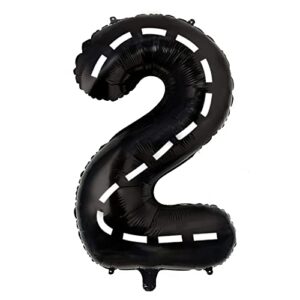 race car balloons number 2;40 inch big mylar foil racing number 2 balloons black 2nd birthday balloons for boys car themed truck wheel party decorations supplies