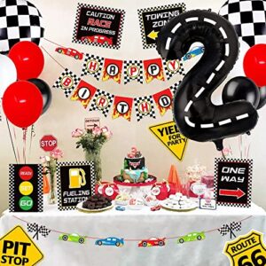 Race Car Balloons Number 2;40 Inch Big Mylar Foil Racing Number 2 Balloons Black 2nd Birthday Balloons for Boys Car Themed Truck Wheel Party Decorations Supplies