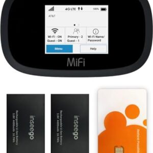 AT&T Wireless Hotspot WiFi Device 4G LTE MiFi 8000 | Global 4G Cat18 LTE | Up to 1 Gbps | EVDO-LINK Bundle for Mobile Hotspot Device | with SIM Card and Extra Battery