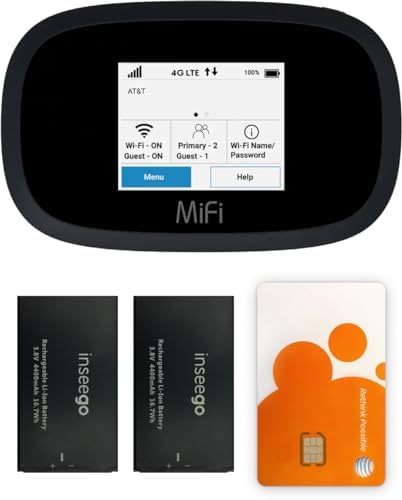 AT&T Wireless Hotspot WiFi Device 4G LTE MiFi 8000 | Global 4G Cat18 LTE | Up to 1 Gbps | EVDO-LINK Bundle for Mobile Hotspot Device | with SIM Card and Extra Battery