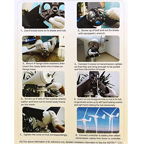 QAZNHODDS Wind Turbine Generator kit, 6000W 6 Blade Wind Industrial Machinery Equipment with Wind Boosting Controller for Terrace, Marine, Motorhome, Chalet, Boat,3,12V