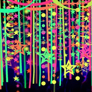 508ft UV Neon Paper Garland Crepe Streamers Glow in The Dark Party Supplies Garland Neon Party Decorations Streamers for Blacklight Reactive Fluorescent Wedding Birthday Party Decorations