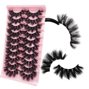 mink lashes fluffy 20mm dramatic eye lashes, wispy 3d long big eyelashes mink 18mm false bottom lashes pack 10 pairs