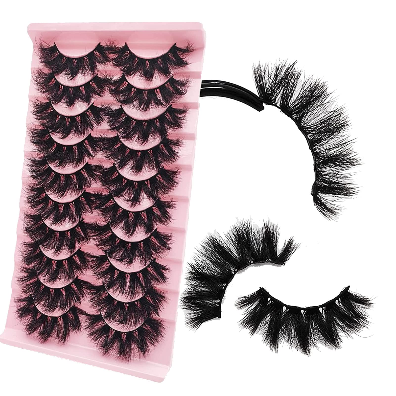 Mink Lashes Fluffy 20MM Dramatic Eye Lashes, Wispy 3D Long Big Eyelashes Mink 18MM False Bottom Lashes Pack 10 Pairs