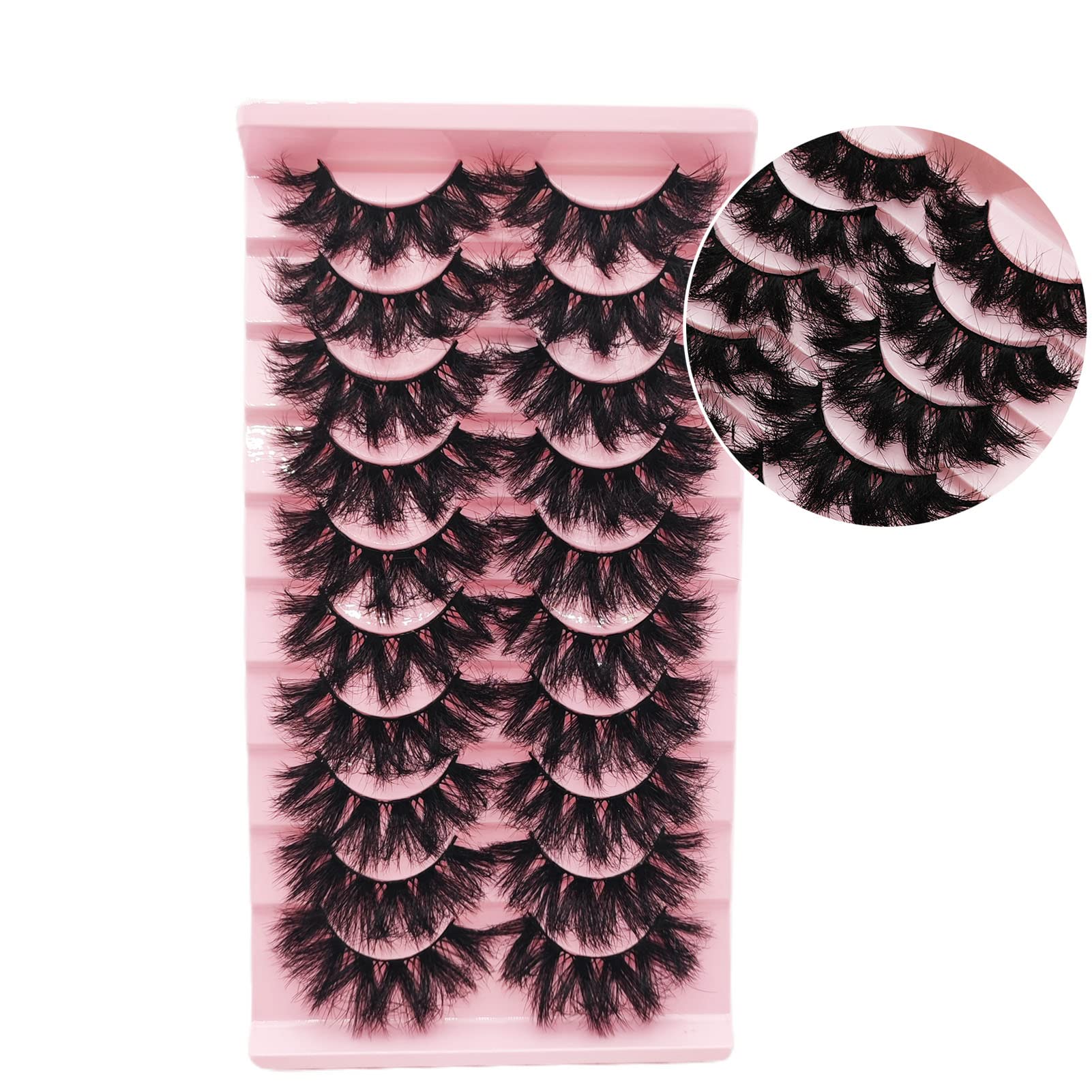 Mink Lashes Fluffy 20MM Dramatic Eye Lashes, Wispy 3D Long Big Eyelashes Mink 18MM False Bottom Lashes Pack 10 Pairs