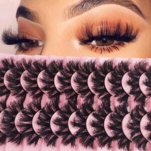 Mink Lashes Fluffy 20MM Dramatic Eye Lashes, Wispy 3D Long Big Eyelashes Mink 18MM False Bottom Lashes Pack 10 Pairs