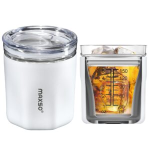 maxso insulated wine tumbler with glass insert & sip lid - cocktail whisky wine bourbon gift for man woman - 8.8 oz vacuum stainless cup with stemless wine glass keeps cold & hot (white)