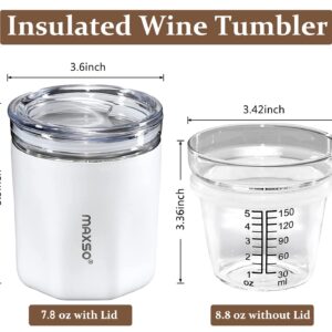 MAXSO Insulated Wine Tumbler with Glass Insert & Sip Lid - Cocktail Whisky Wine Bourbon Gift for Man Woman - 8.8 oz Vacuum Stainless Cup with Stemless Wine Glass Keeps Cold & Hot (White)