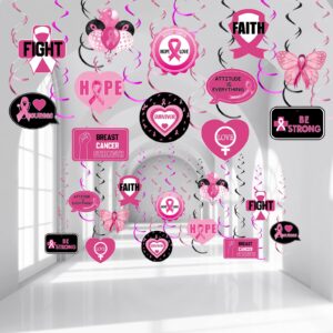24 pieces breast cancer awareness hanging swirl decorations breast cancer party ceiling decor pink ribbon faith strength courage for charity theme party favors