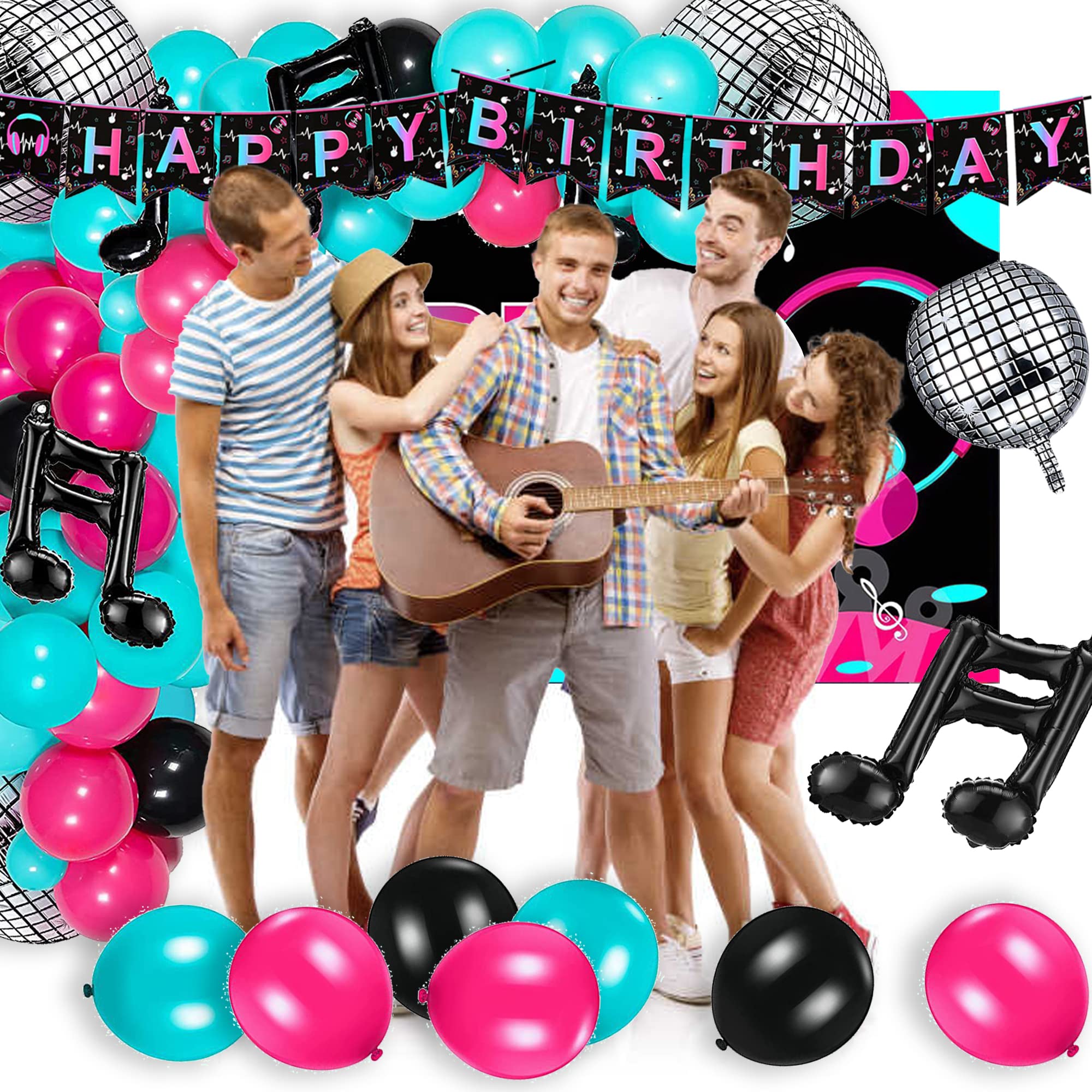 Music Birthday Party Supplies, Disco Party Decorations, Music Theme Party Set Include Disco And Music Note Balloons, Banners, Backdrop, Napkins, Plates, Tableware For Kids, Baby