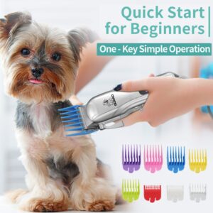 Gooad Dog Clippers for Grooming, Cordless,Low Noise, Electric Quiet,Rechargeable, Pet Hair Clippers for Thick Coats, Dog Trimmer Grooming Kit, Shaver for Small and Large Dogs Cats,Silver