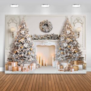 mocsicka classic christmas interior room photography backdrop white christmas fireplace photo background decorated xmas tree family kids holiday party banner decorations photo booth props (10x8ft)