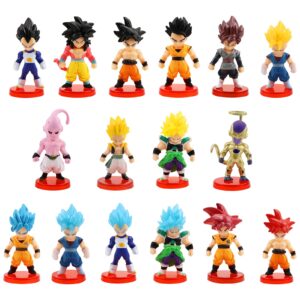 hongfeng 16 pack dbz anime cartoon cake toppers,3" goku figures cake toppers set.