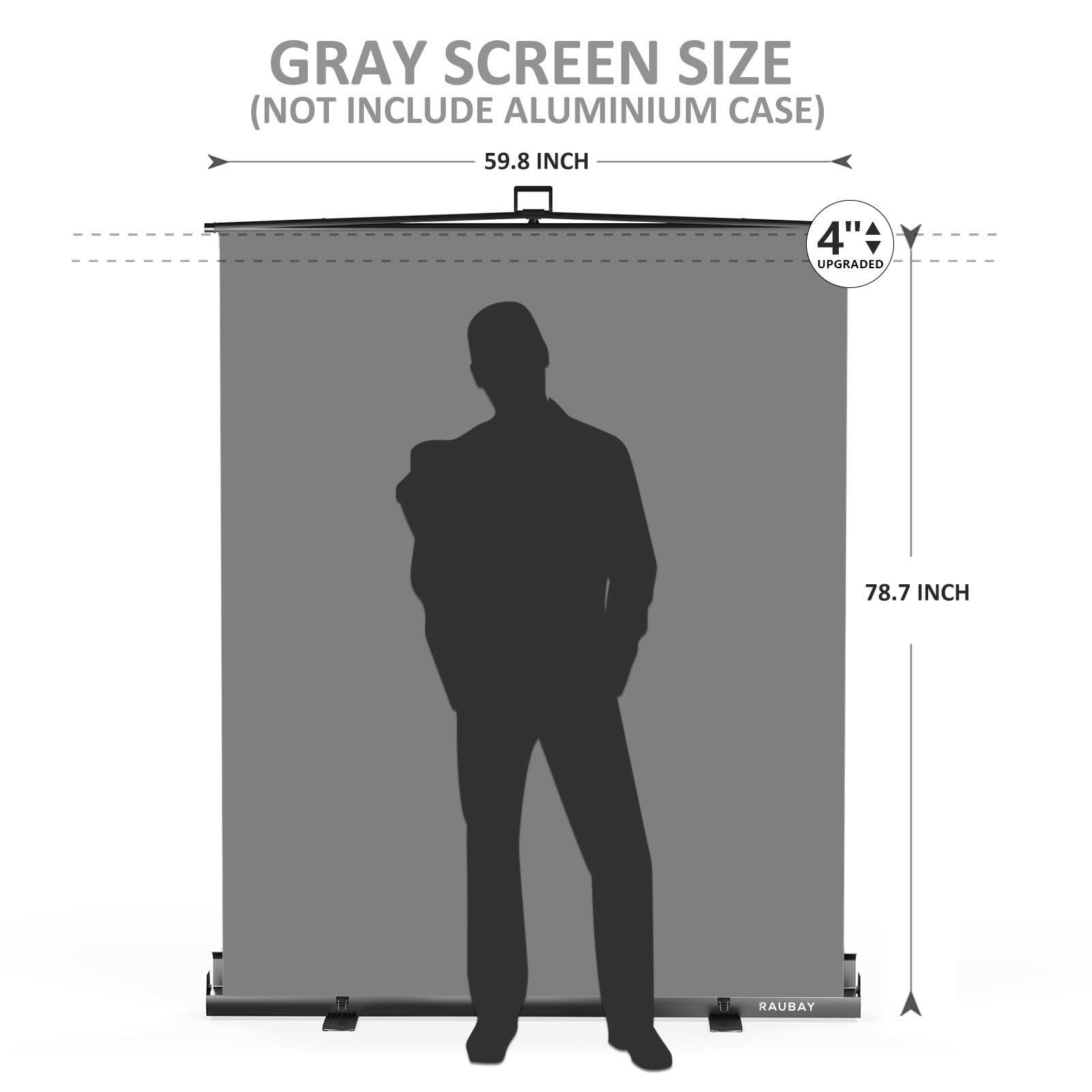 【Easy Set-Up】 RAUBAY 59.8 x 78.7in Collapsible Gray Backdrop Screen Portable Retractable Panel Photo Grey Background with Stand for Video Conference, Photographic Studio, Streaming