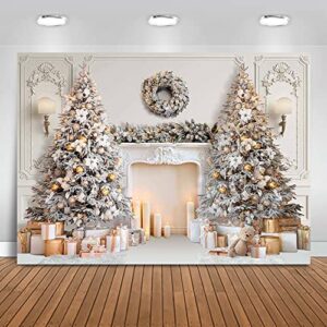 mocsicka classic christmas interior room photography backdrop white christmas fireplace photo background decorated xmas tree family kids holiday party banner decorations photo booth props (8x6ft)