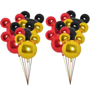 12 pieces mickey party balloons, 24” red black gold mouse foil balloons for gender reveal baby shower wedding kids theme birthday party decoration supplies