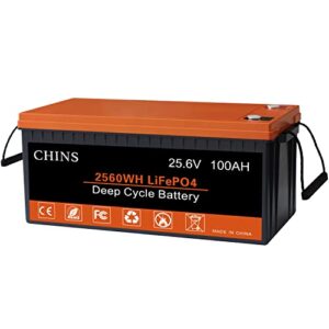 chins lifepo4 battery 24v 100ah - built-in 100bms lithium battery, 2000-4000 cycles, perfect for home energy storage, off-grid