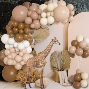 142Pcs Brown Balloons Garland Arch Kit Nude Coffee Brown Boho Blush Tan Neutral Balloons for Teddy Bear Baby Shower Neutral Woodland Wedding Jungle Safari Wild One Birthday Party Decorations