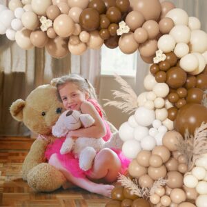 142Pcs Brown Balloons Garland Arch Kit Nude Coffee Brown Boho Blush Tan Neutral Balloons for Teddy Bear Baby Shower Neutral Woodland Wedding Jungle Safari Wild One Birthday Party Decorations