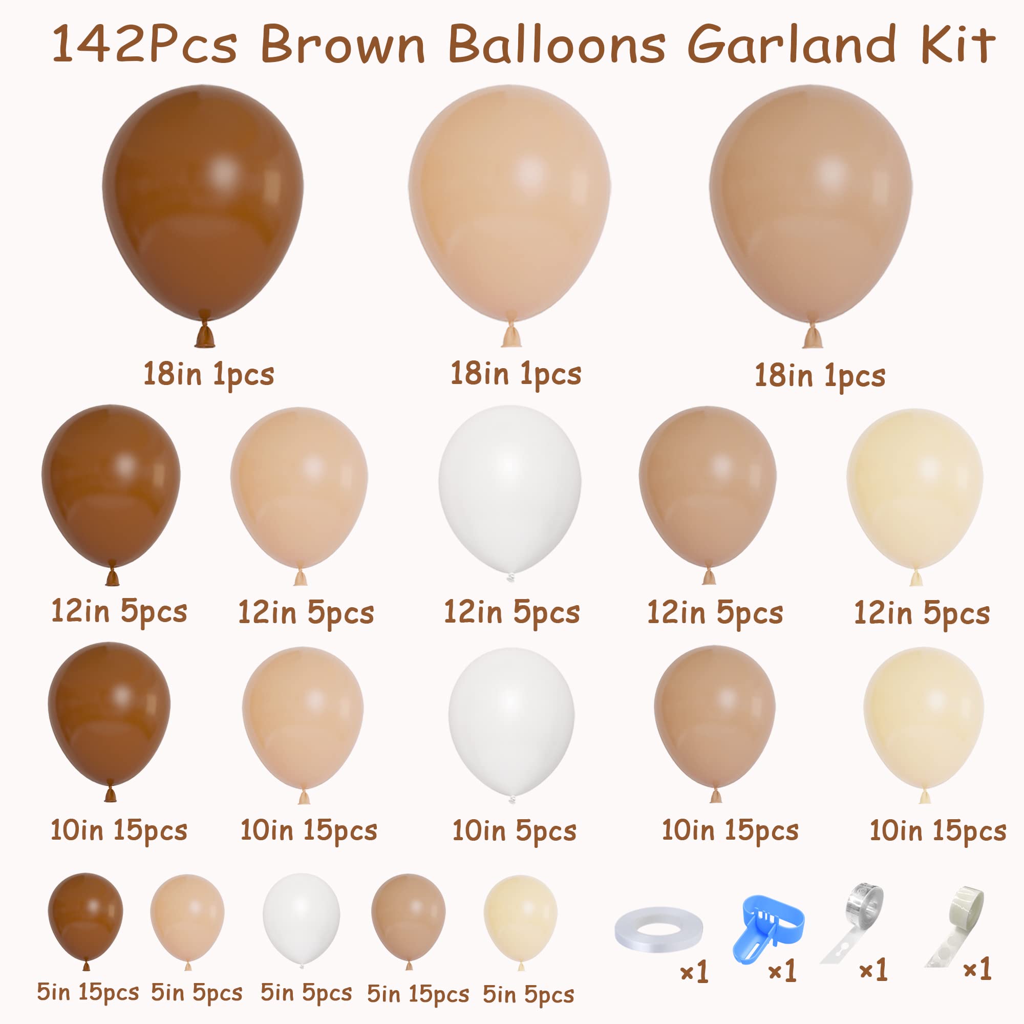 142Pcs Brown Balloons Garland Arch Kit Nude Coffee Brown Boho Blush Tan Neutral Balloons for Teddy Bear Baby Shower Neutral Woodland Wedding Jungle Safari Wild One Birthday Party Decorations